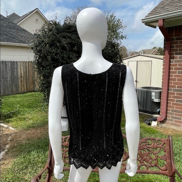 💋Papell Evening Black Beaded Sequined Luxury Camisole - Picture 6 of 15
